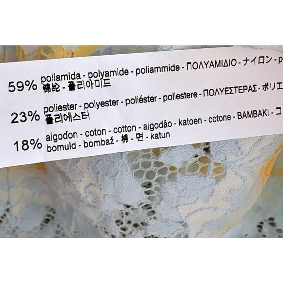 ZARA Pastel Lace Sheer Floral Top Blue Yellow Chevron Scallop Flutter Sleeve L - Picture 6 of 8